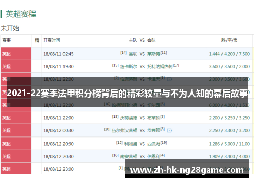 2021-22赛季法甲积分榜背后的精彩较量与不为人知的幕后故事